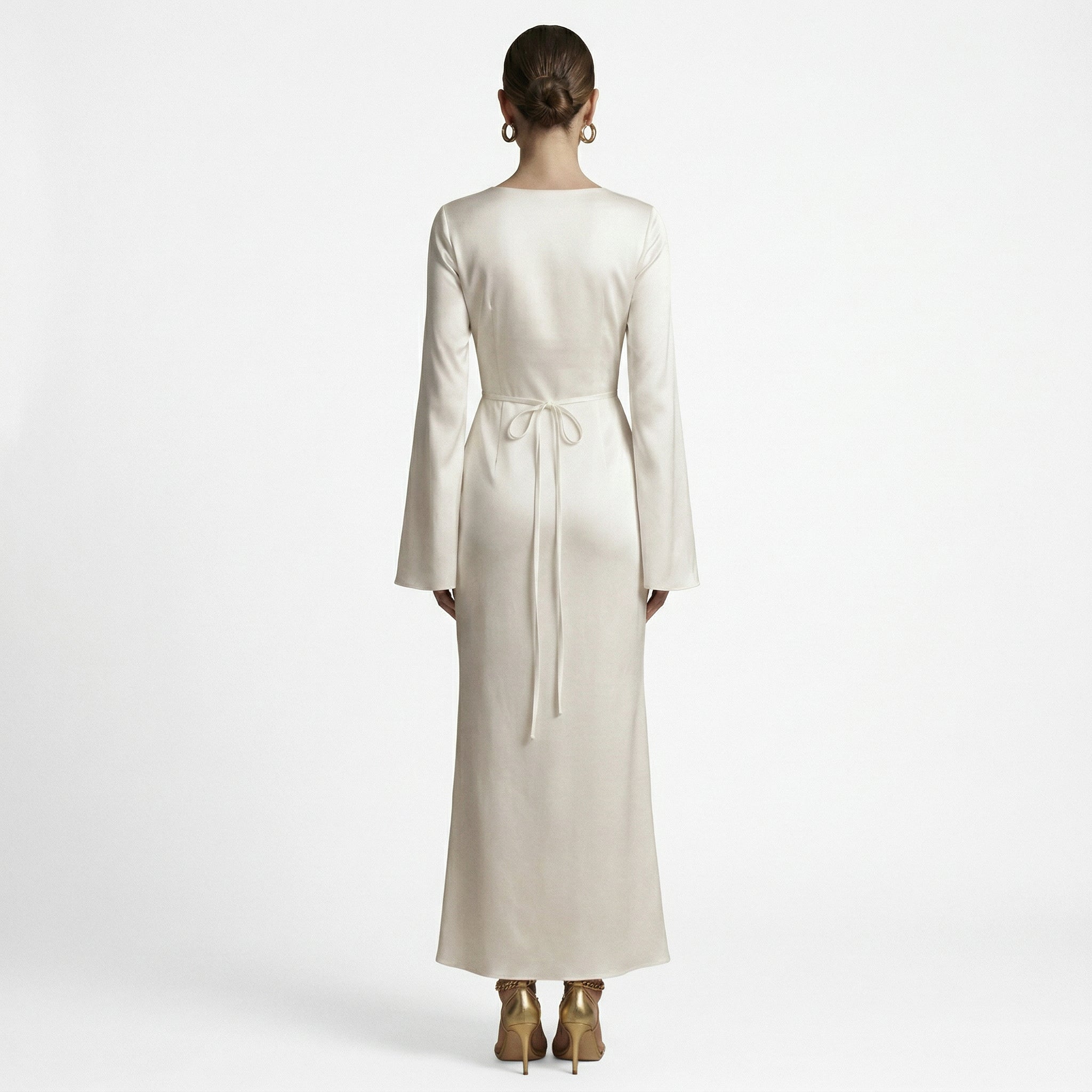 Women's Maxi Dress Long Sleeve Tie Waist Casual