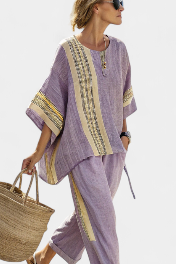 Ella | Women's Bamboo Linen Striped Outfit Set 2