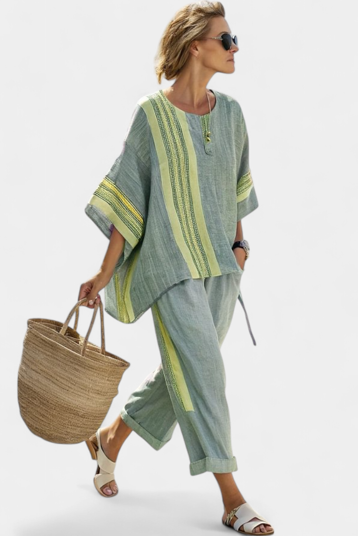 Ella | Women's Bamboo Linen Striped Outfit Set 4