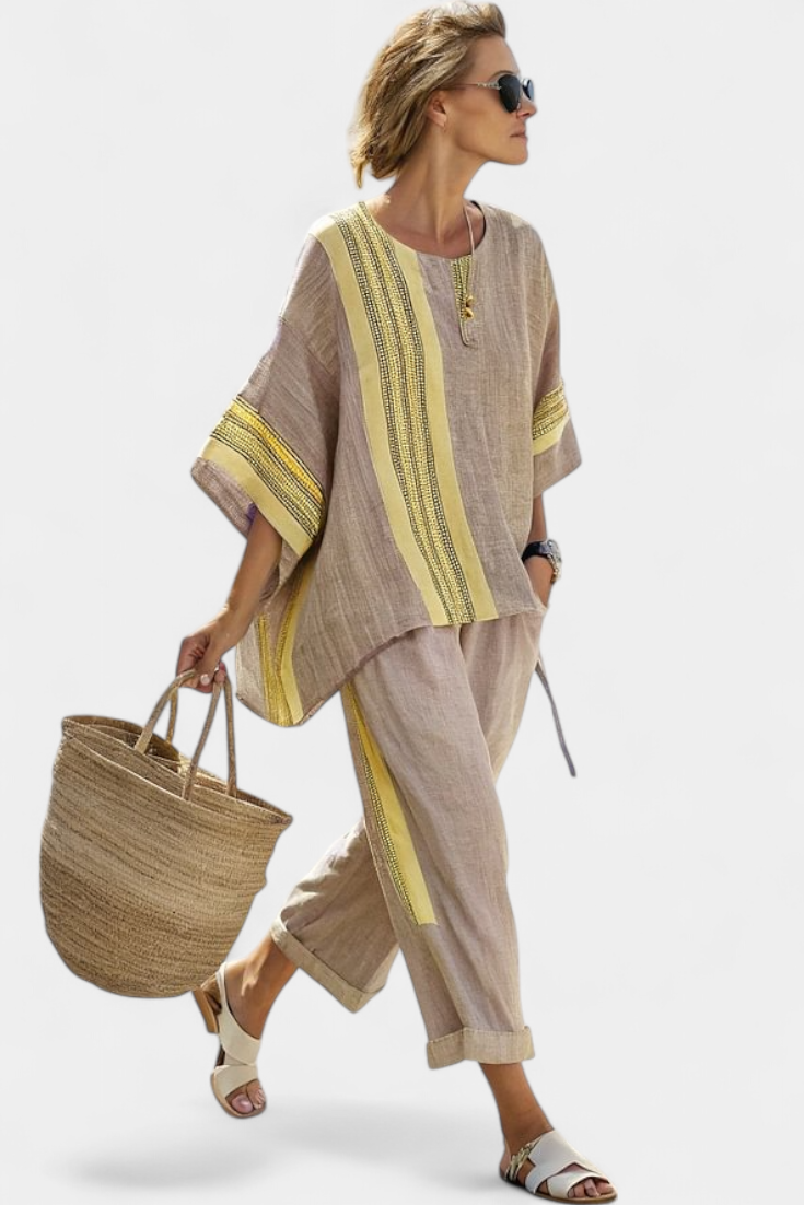 Ella | Women's Bamboo Linen Striped Outfit Set 5
