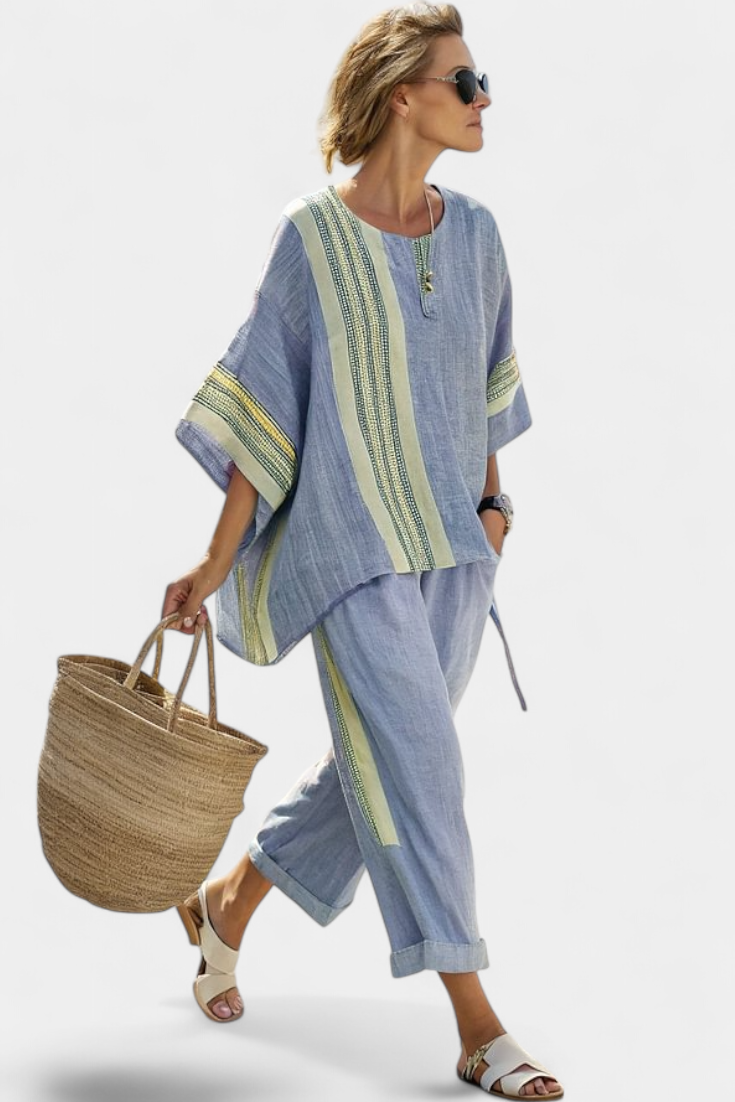 Ella | Women's Bamboo Linen Striped Outfit Set 7