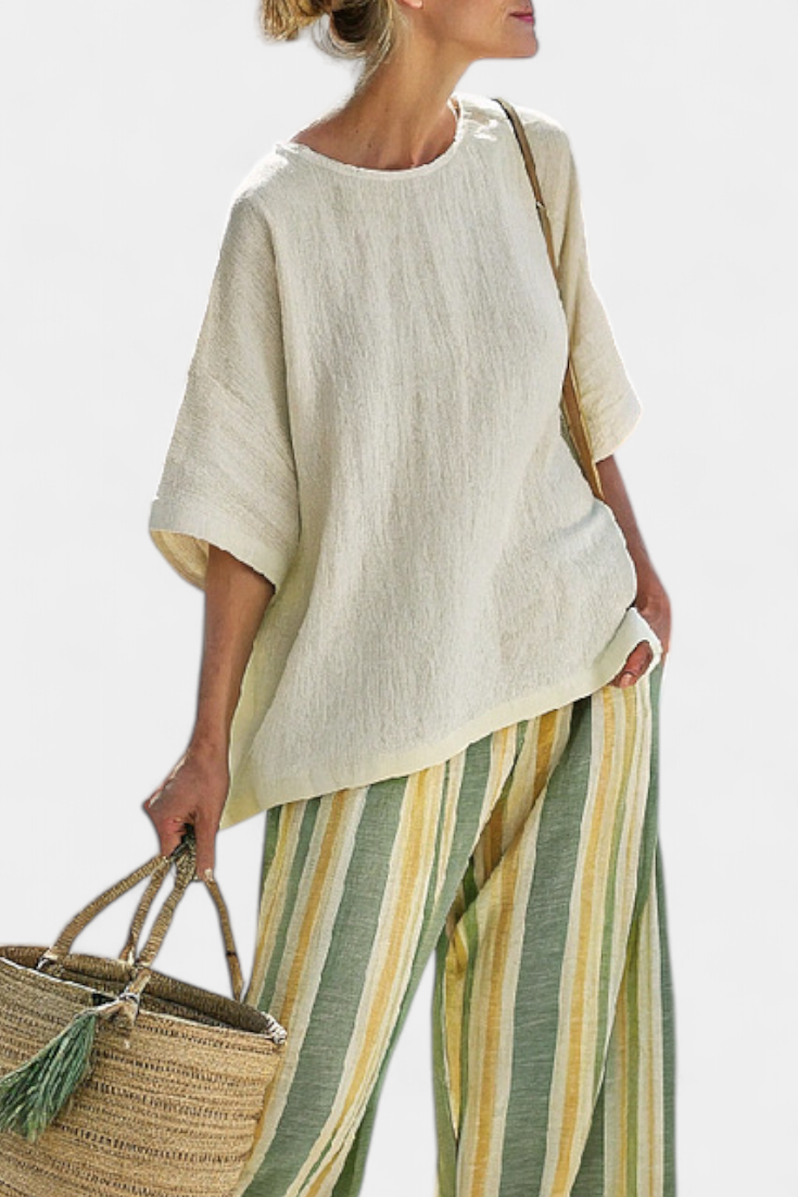 Ella | Women's Striped Linen Top and Pants Set 2