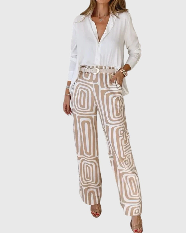 Ella | Women's Tailored Pants Set with Blouse and Belt 0