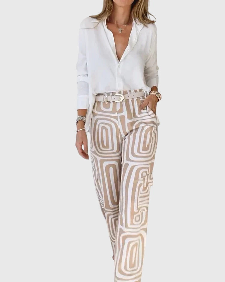 Ella | Women's Tailored Pants Set with Blouse and Belt 1