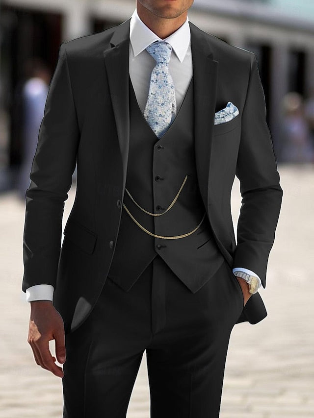 Men's Wedding Suit Tailored Fit 3-Piece Black Formal Attire