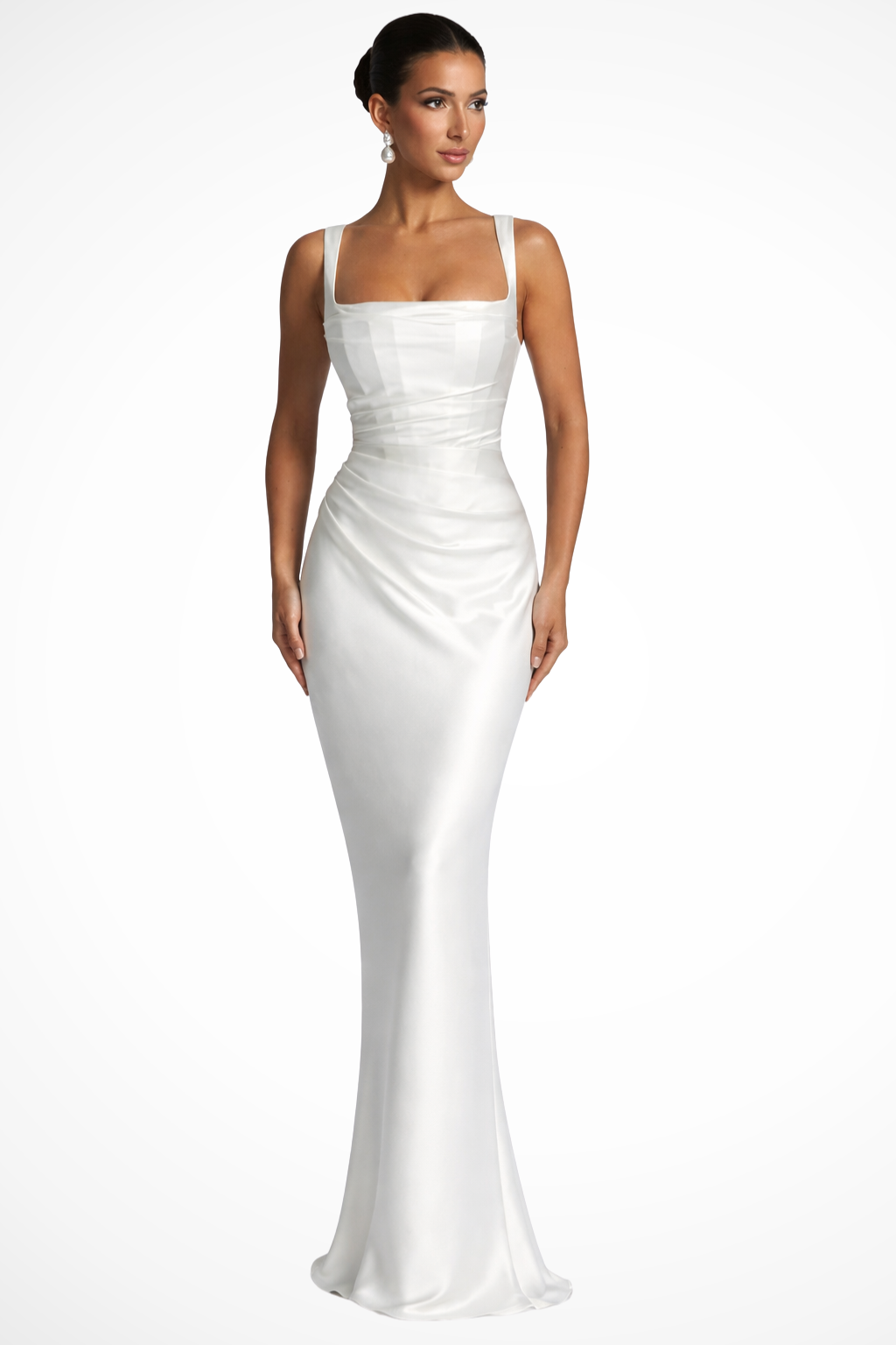 Women's Maxi Dress Square Neck Ruched Satin Wedding Guest Outfit