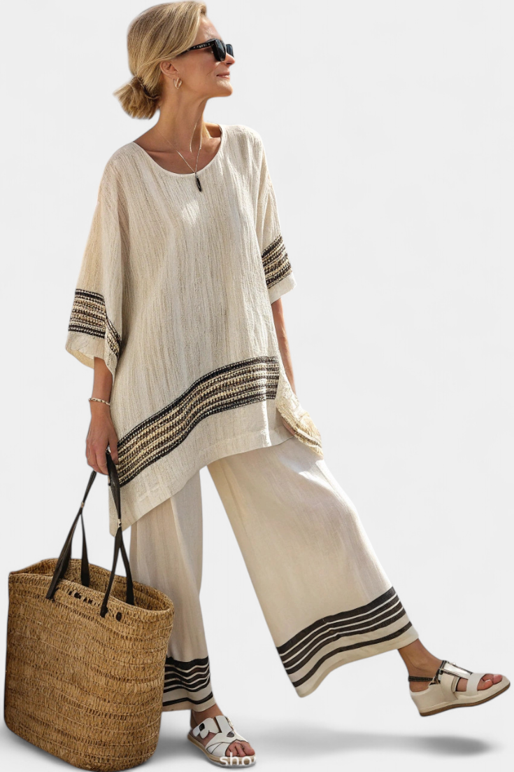 Hannah | Women's Linen Top and Flowing Pants Set 0