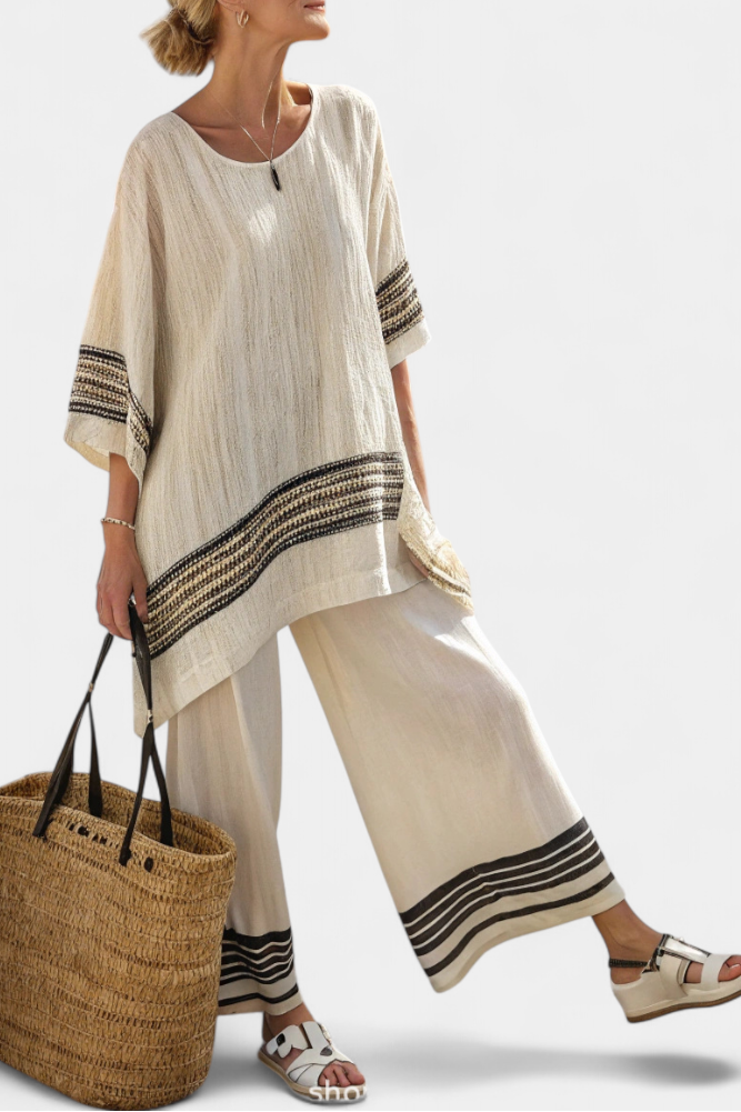 Hannah | Women's Linen Top and Flowing Pants Set 1