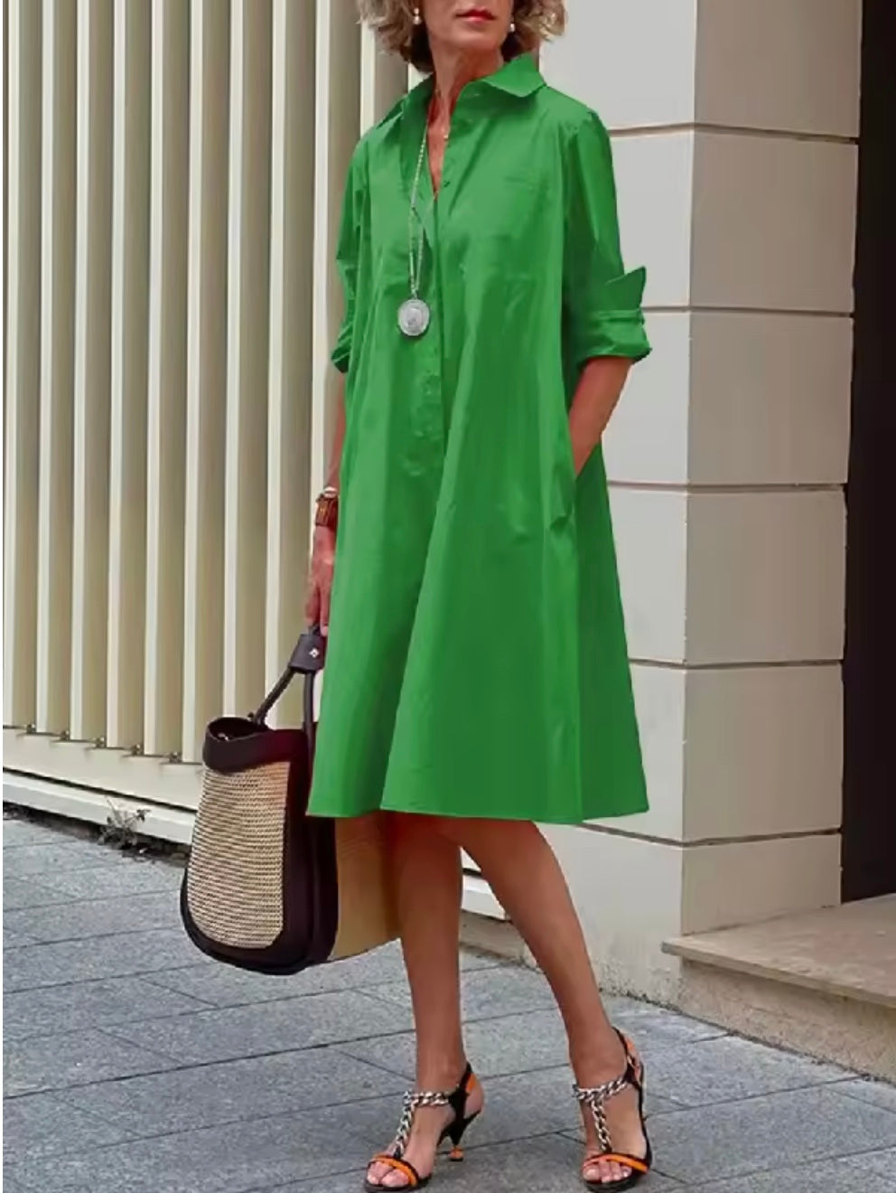 Women's Midi Shirt Dress | Short Sleeve, Button Closure, Timeless Design