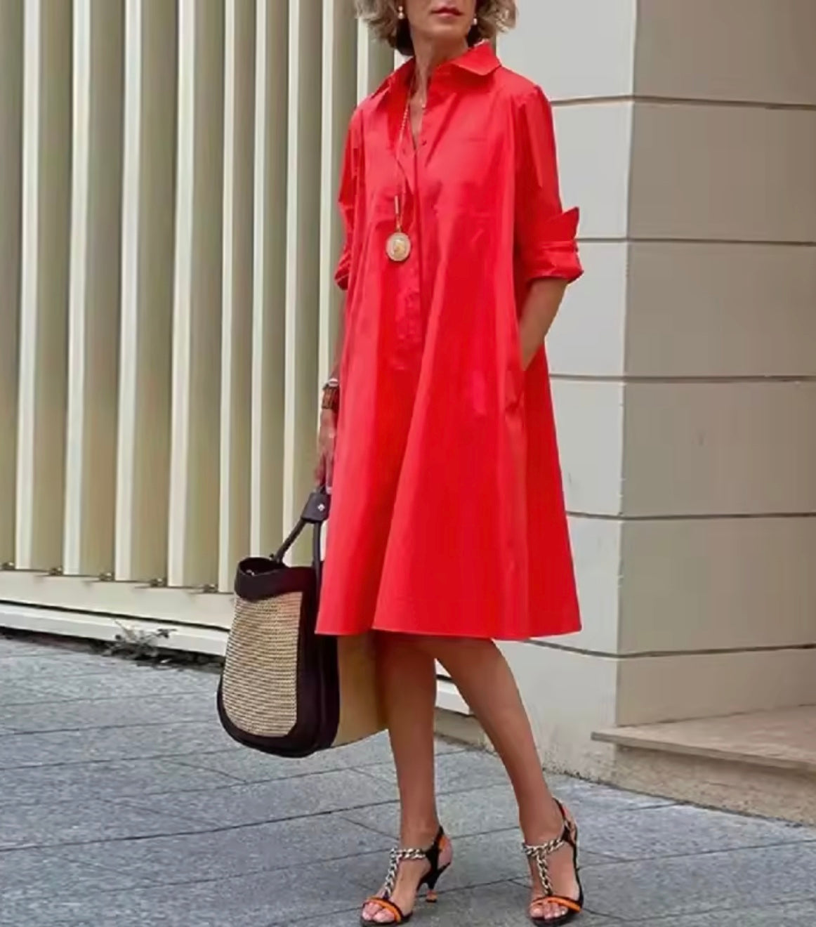 Women's Midi Shirt Dress | Short Sleeve, Button Closure, Timeless Design