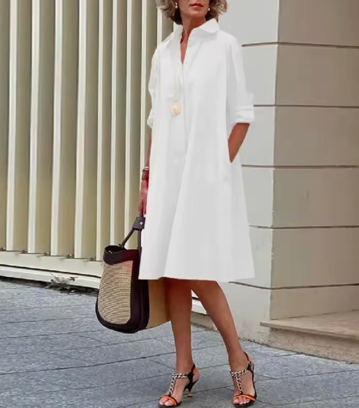 Women's Midi Shirt Dress | Short Sleeve, Button Closure, Timeless Design
