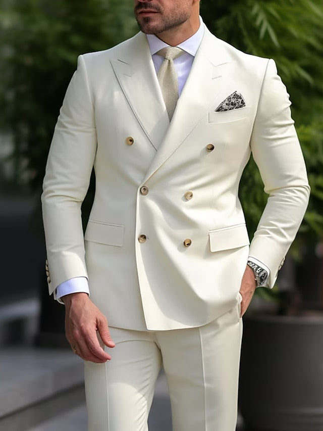 Men's Wedding Suits Double Breasted Six-Button Standard Fit 2 Piece