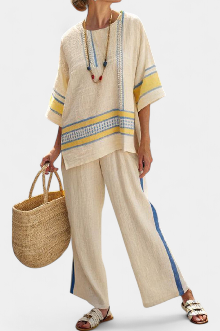 Jasmine | Women's Flowy Embroidered Top & Linen Pants 0