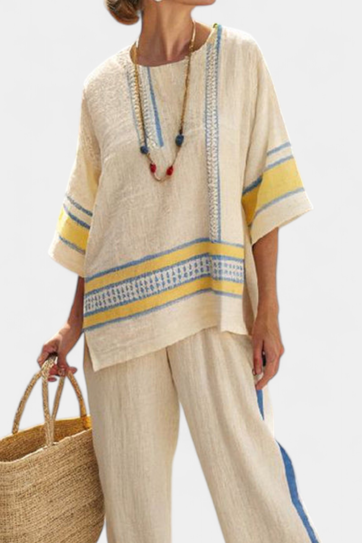 Jasmine | Women's Flowy Embroidered Top & Linen Pants 1