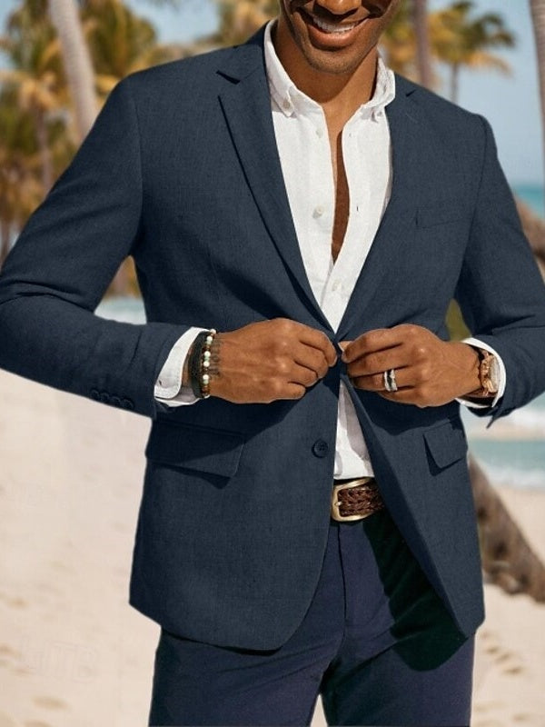 Men's Linen Blazer Jacket Notch Collar Casual Outerwear