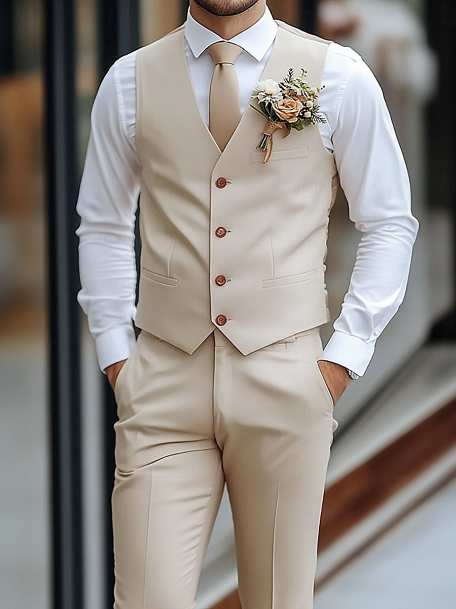 Men's Suit V-Neck Waistcoat Set in Polyester