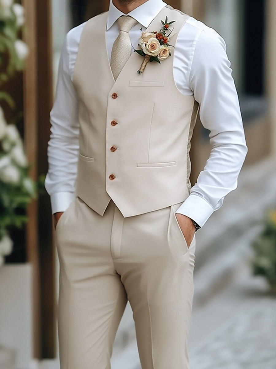 Men's Suit V-Neck Waistcoat Set in Polyester