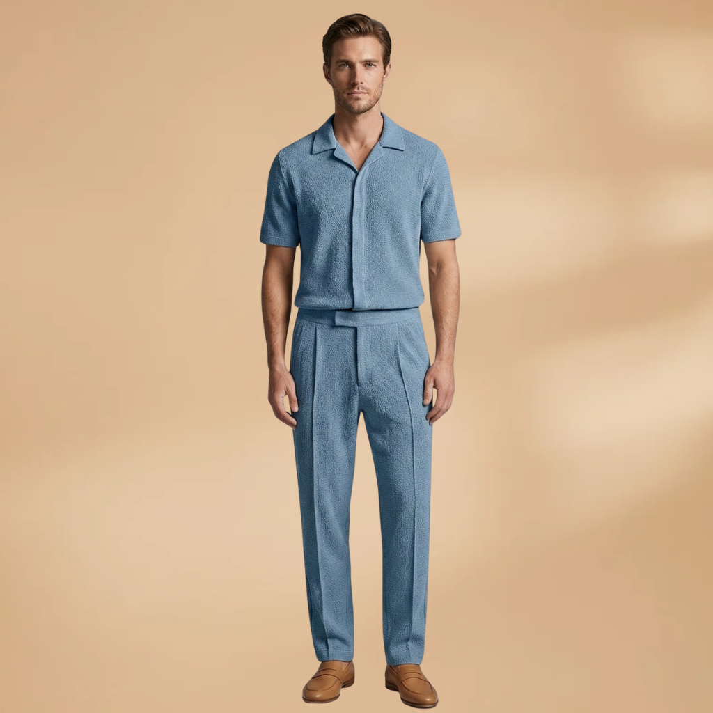 Men's Summer Set Short-Sleeved Shirt Elastic Trousers Casual Outfit
