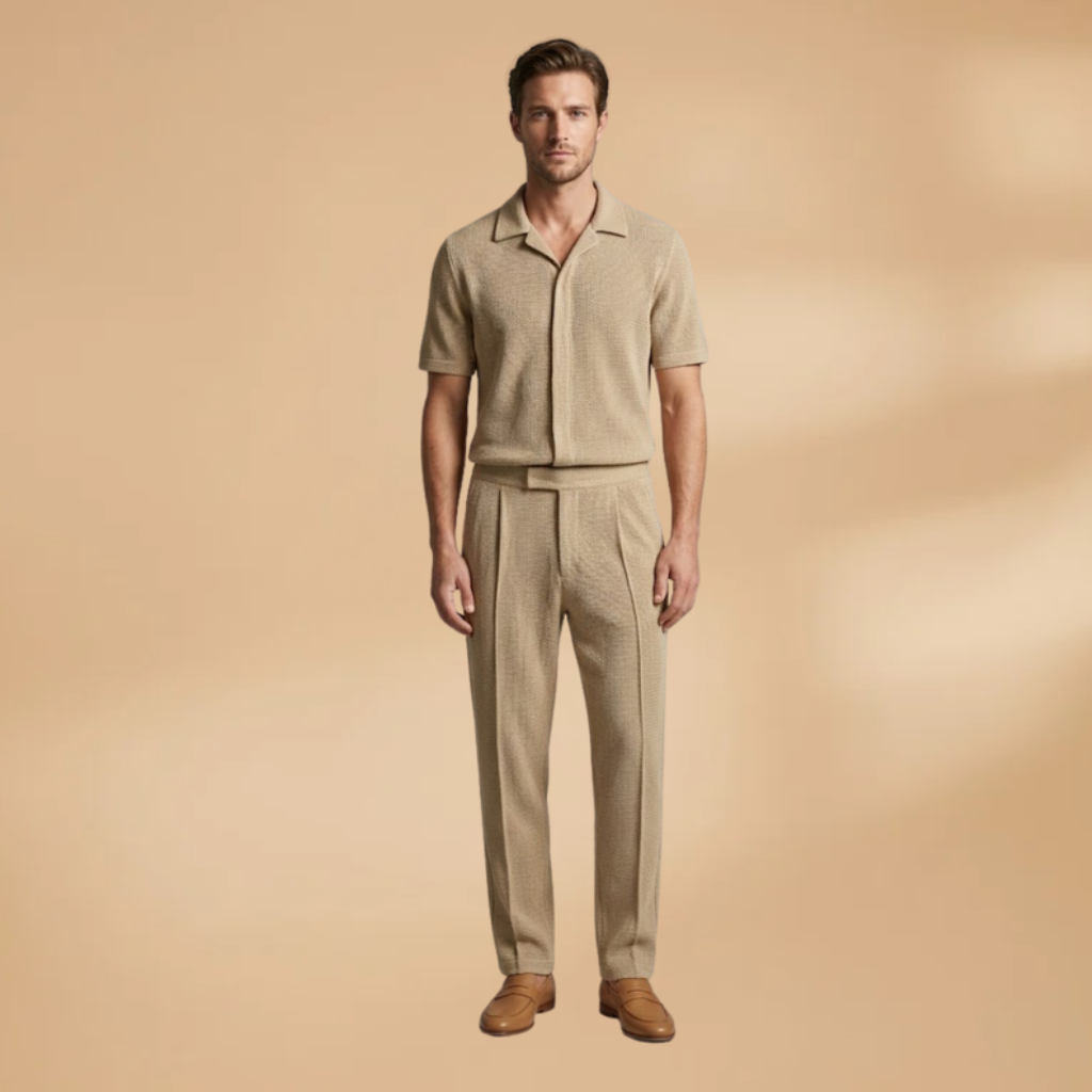 Men's Summer Set Short-Sleeved Shirt Elastic Trousers Casual Outfit