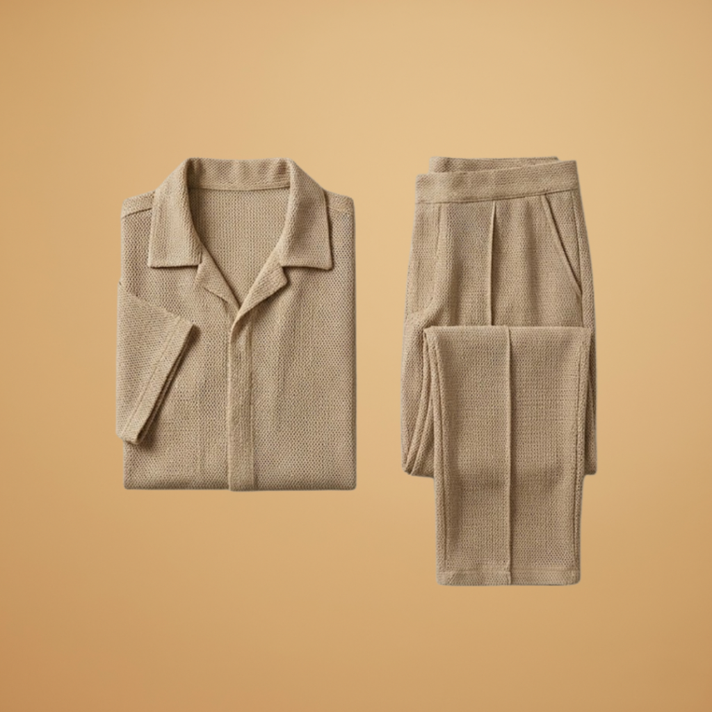 Men's Summer Set Short-Sleeved Shirt Elastic Trousers Casual Outfit