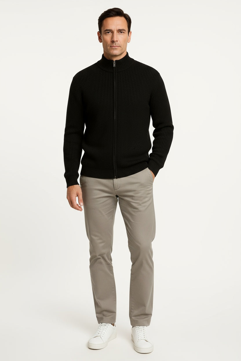 Men's Cardigan Sweater Thick Wool Mock Neck Zipper 4