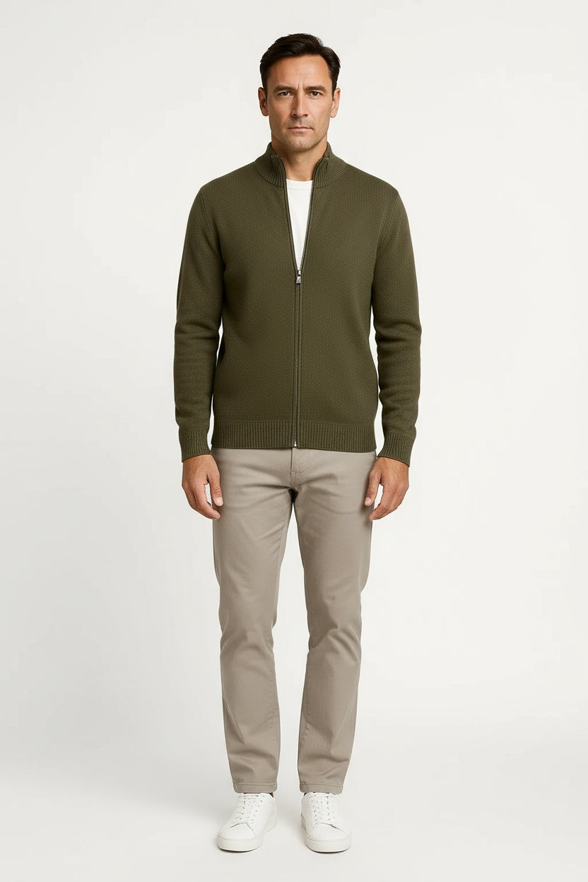 Men's Cardigan Sweater Thick Wool Mock Neck Zipper 5