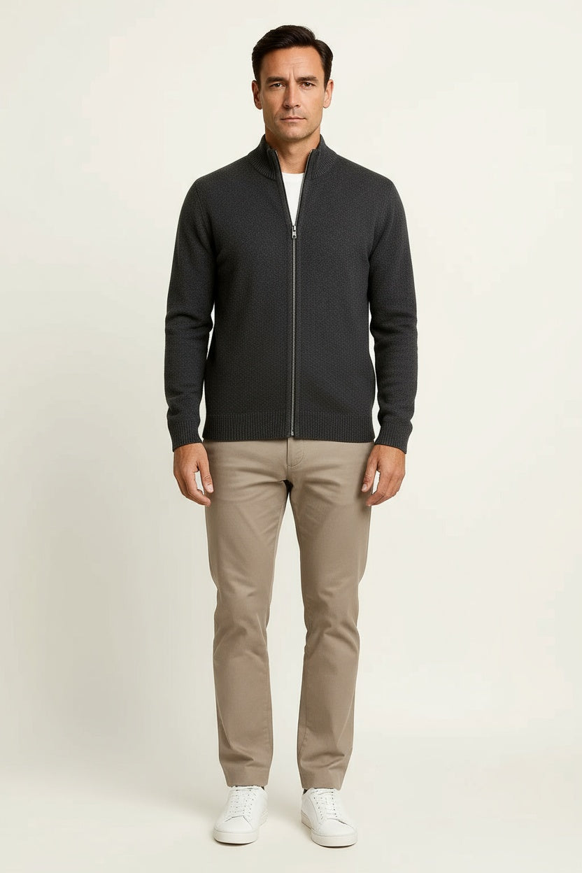 Men's Cardigan Sweater Thick Wool Mock Neck Zipper 6