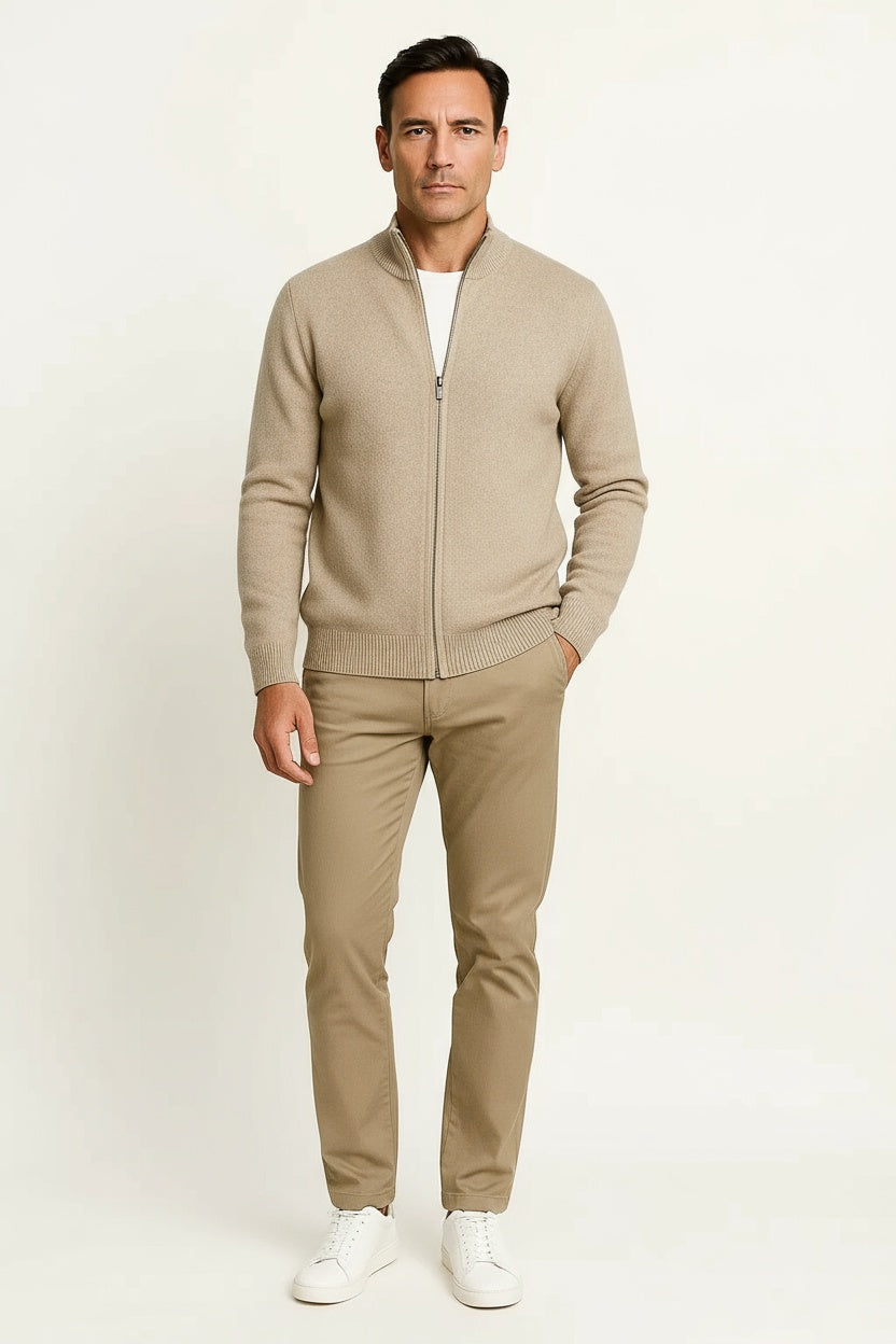 Men's Cardigan Sweater Thick Wool Mock Neck Zipper 7