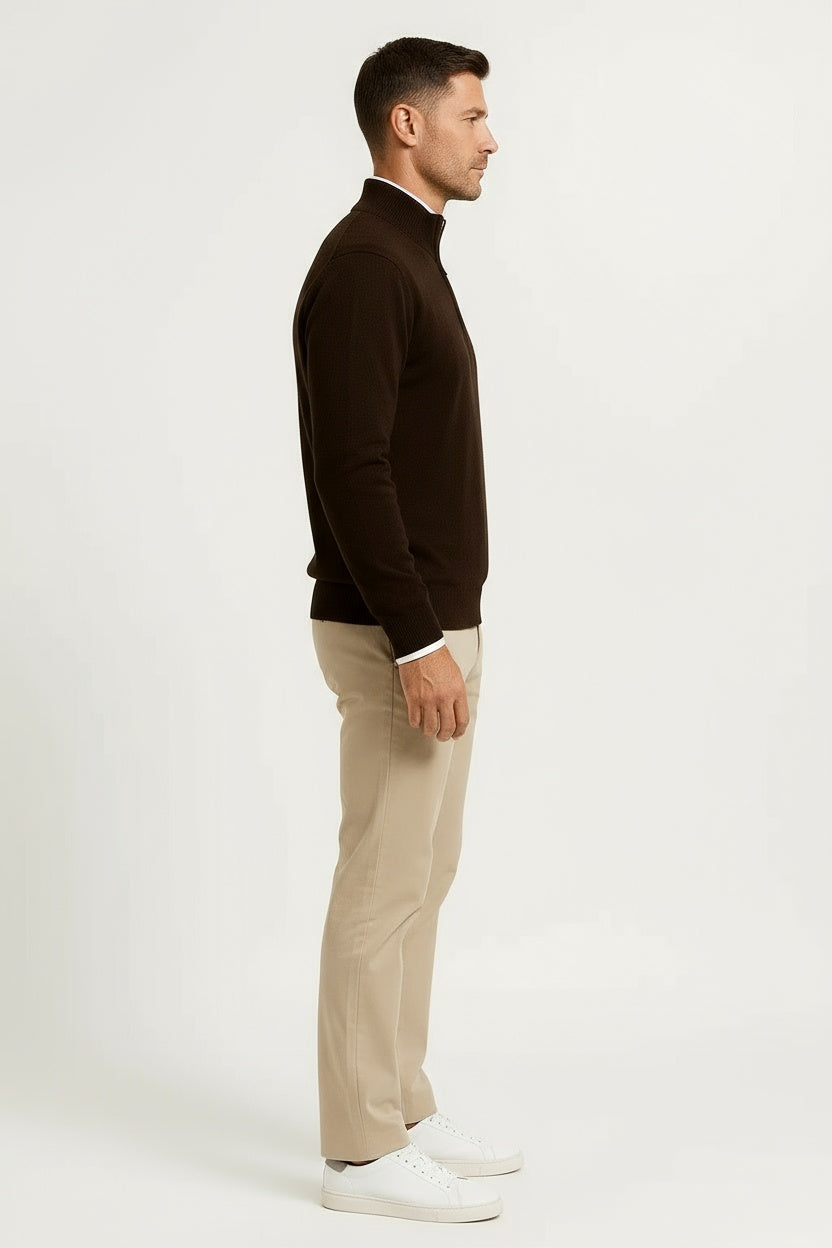 Men's Half Zip Sweater Wool Loose Fit Autumn Winter 2