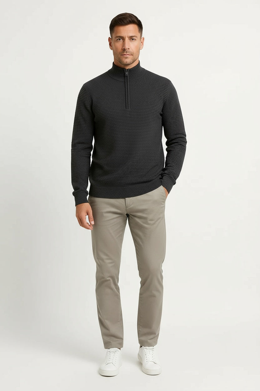 Men's Half Zip Sweater Wool Loose Fit Autumn Winter 6