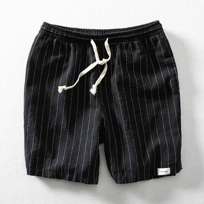 Men's Shorts Cotton-Linen Blend Lightweight Breathable Pinstripes Casual Summer Wear 0