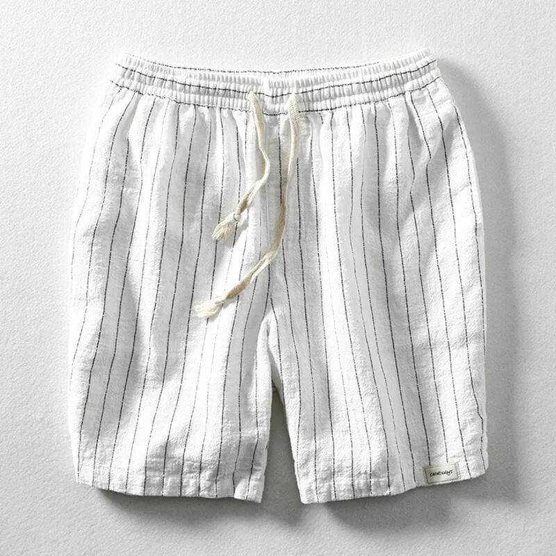 Men's Shorts Cotton-Linen Blend Lightweight Breathable Pinstripes Casual Summer Wear 2