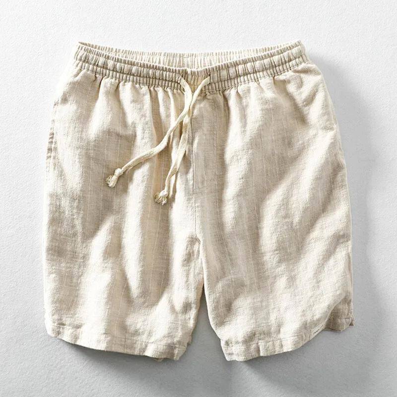 Men's Shorts Cotton-Linen Blend Lightweight Breathable Pinstripes Casual Summer Wear 4
