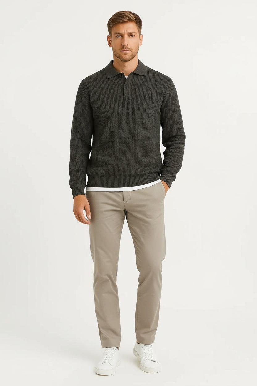 Men's Sweater Acrylic Long Sleeve Shirt Collar Gray 4