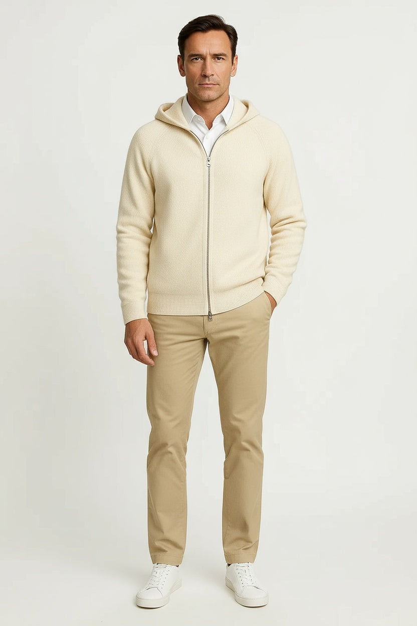 Men's Zip Up Cardigan Wool Hooded Sweater with Zipper Closure 4