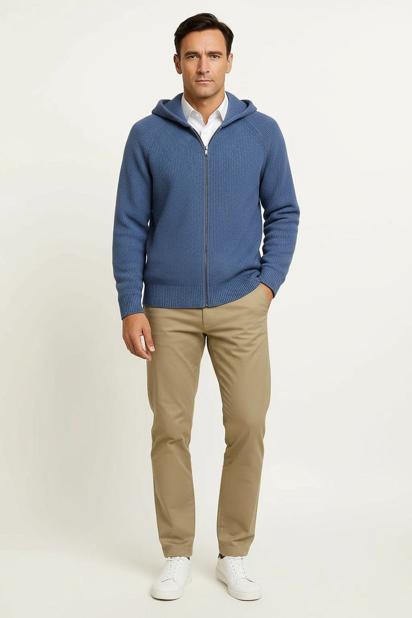 Men's Zip Up Cardigan Wool Hooded Sweater with Zipper Closure 5