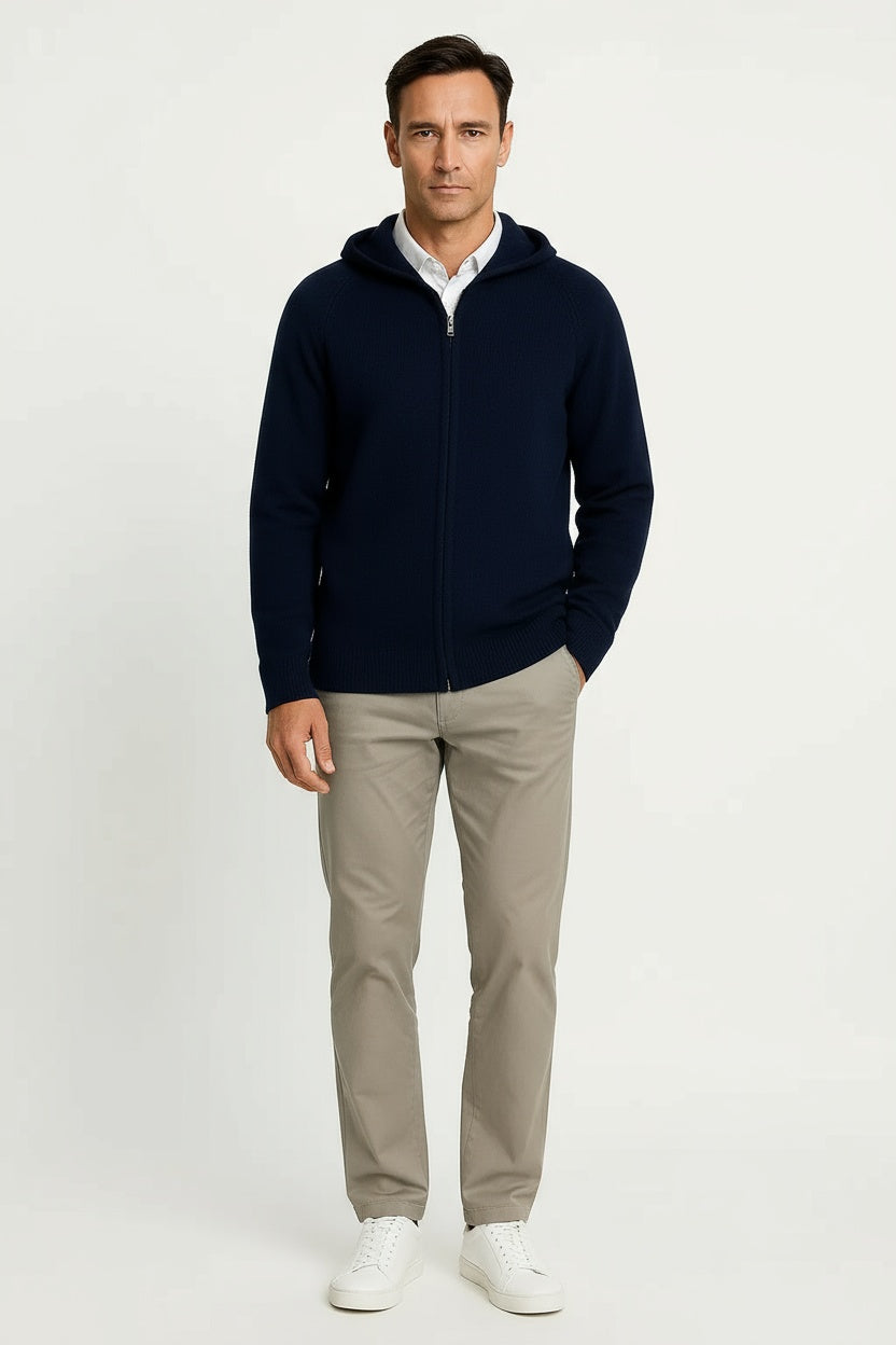 Men's Zip Up Cardigan Wool Hooded Sweater with Zipper Closure 6