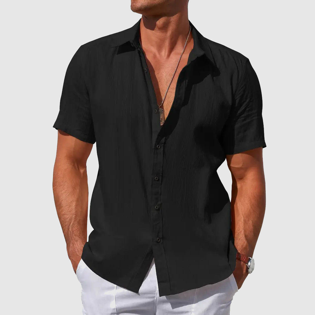 Men's Linen Shirt Short Sleeve Button-Front Casual Summer