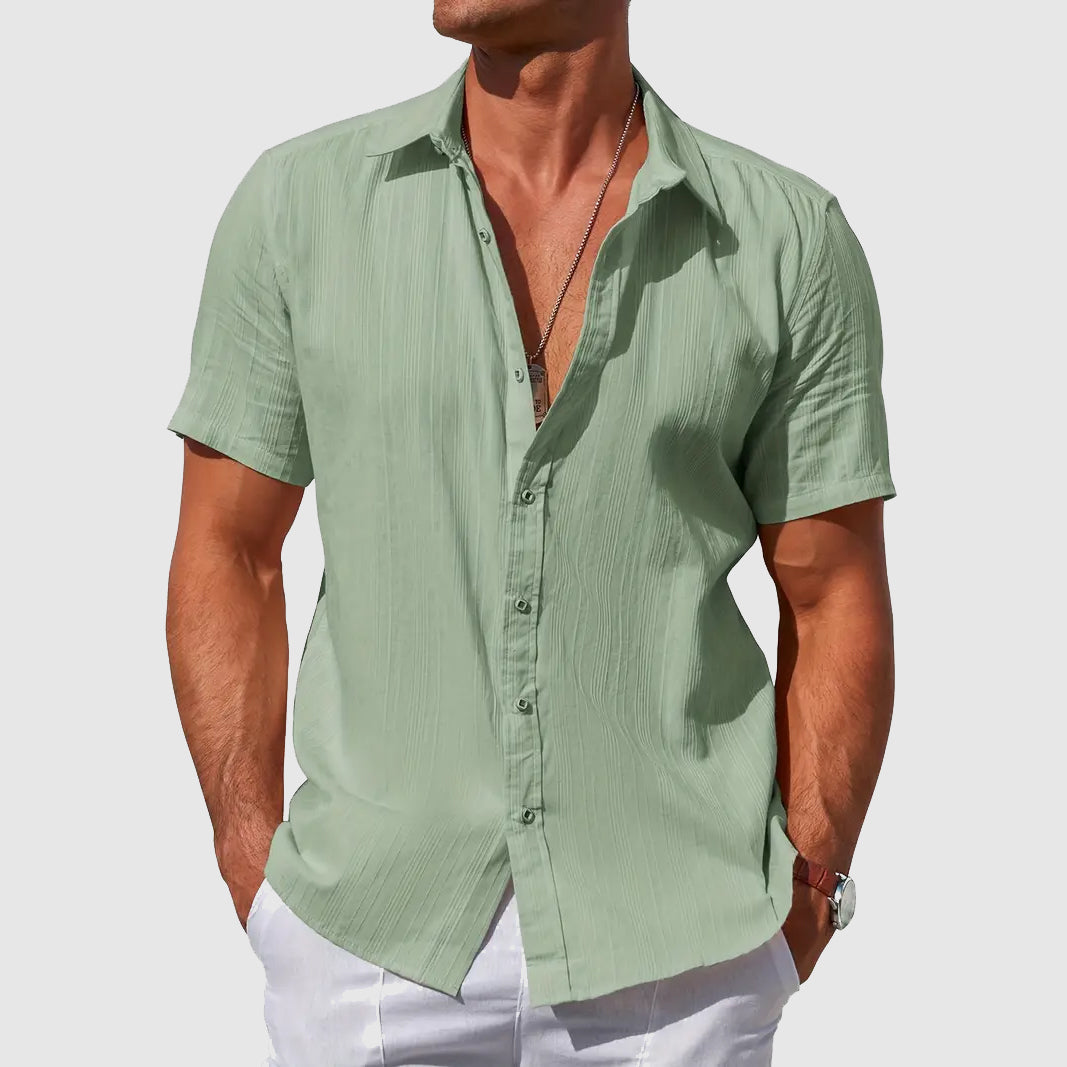 Men's Linen Shirt Short Sleeve Button-Front Casual Summer