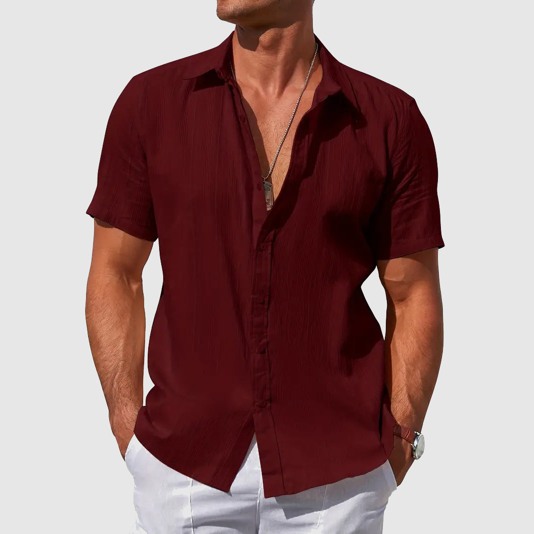 Men's Linen Shirt Short Sleeve Button-Front Casual Summer