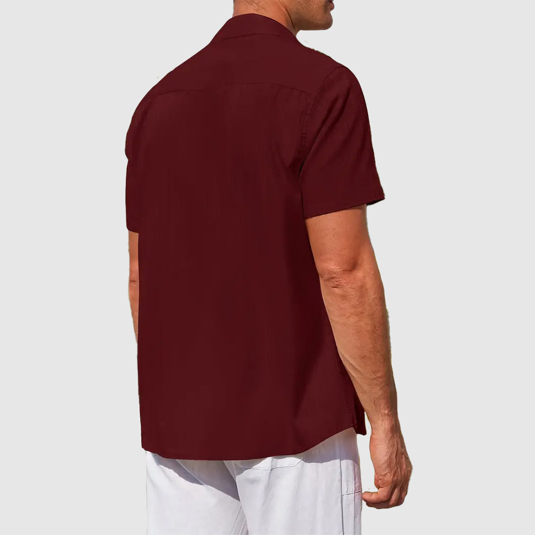 Men's Linen Shirt Short Sleeve Button-Front Casual Summer