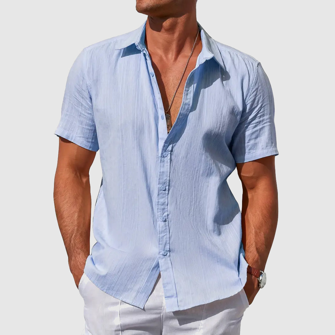 Men's Linen Shirt Short Sleeve Button-Front Casual Summer