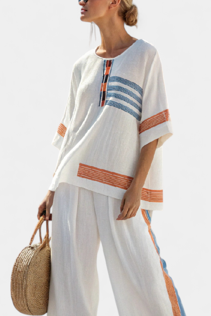 Mia | Women's Striped Blouse and Wide-Leg Pants Set 2