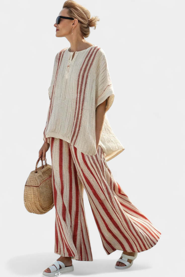 Mia | Women's Textured Two-Piece Set with Stripes 0