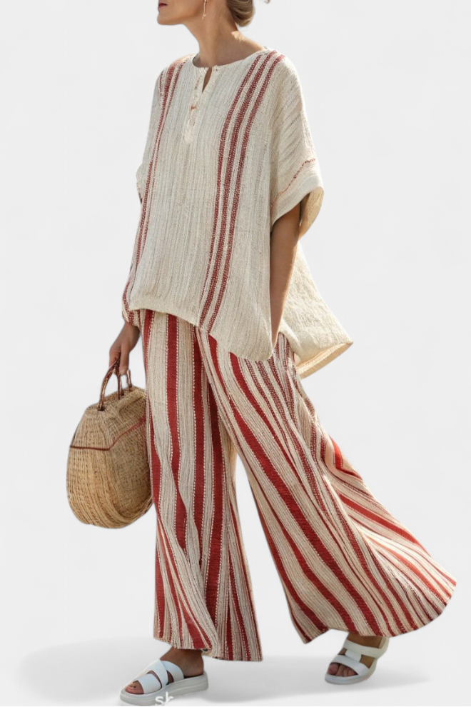 Mia | Women's Textured Two-Piece Set with Stripes 1