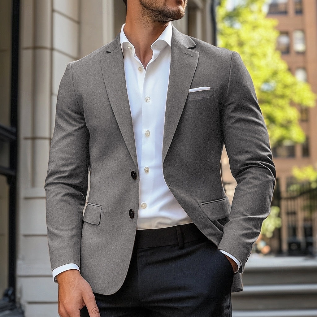 Men's Blazer Jacket Two-Button Casual Polyester