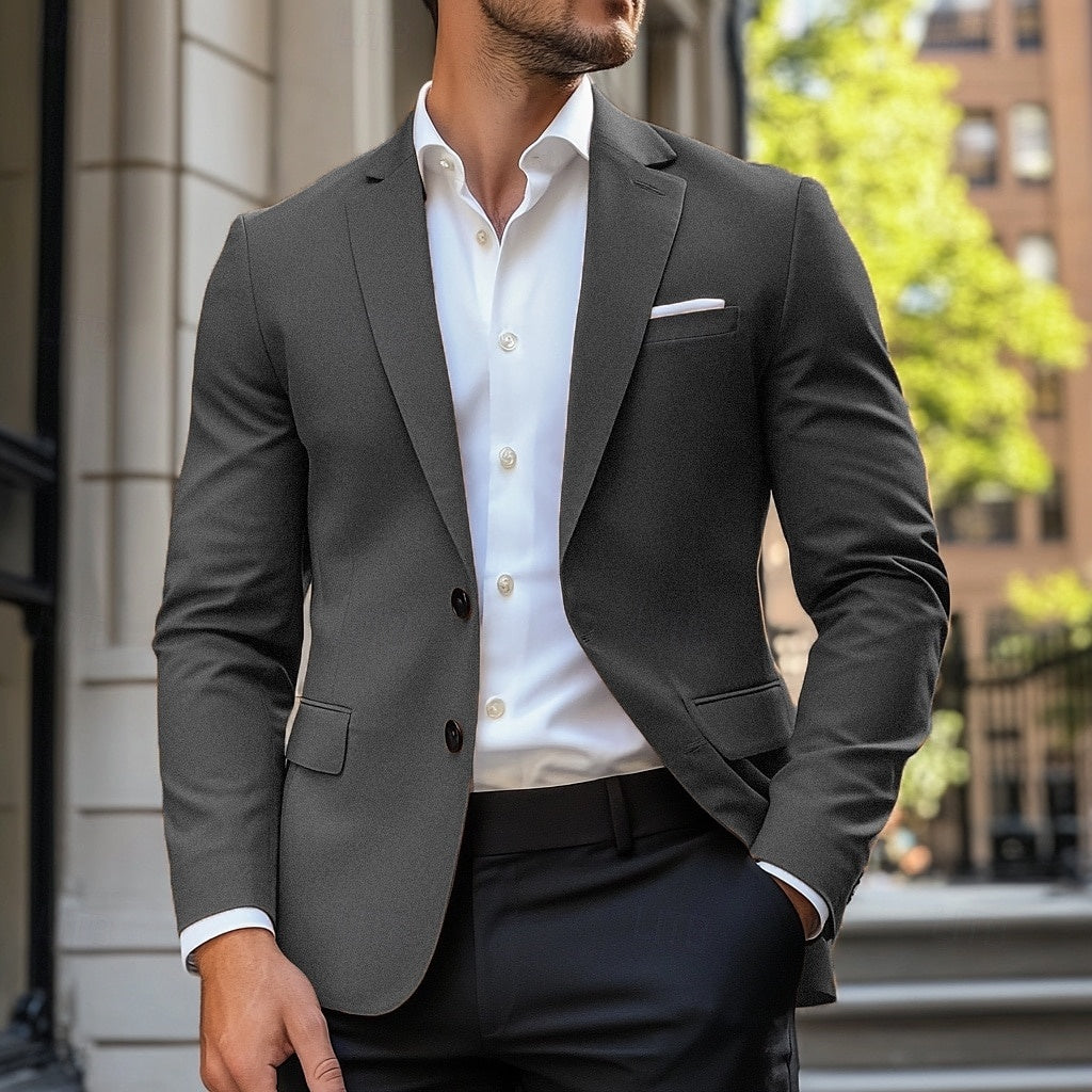 Men's Blazer Jacket Two-Button Casual Polyester