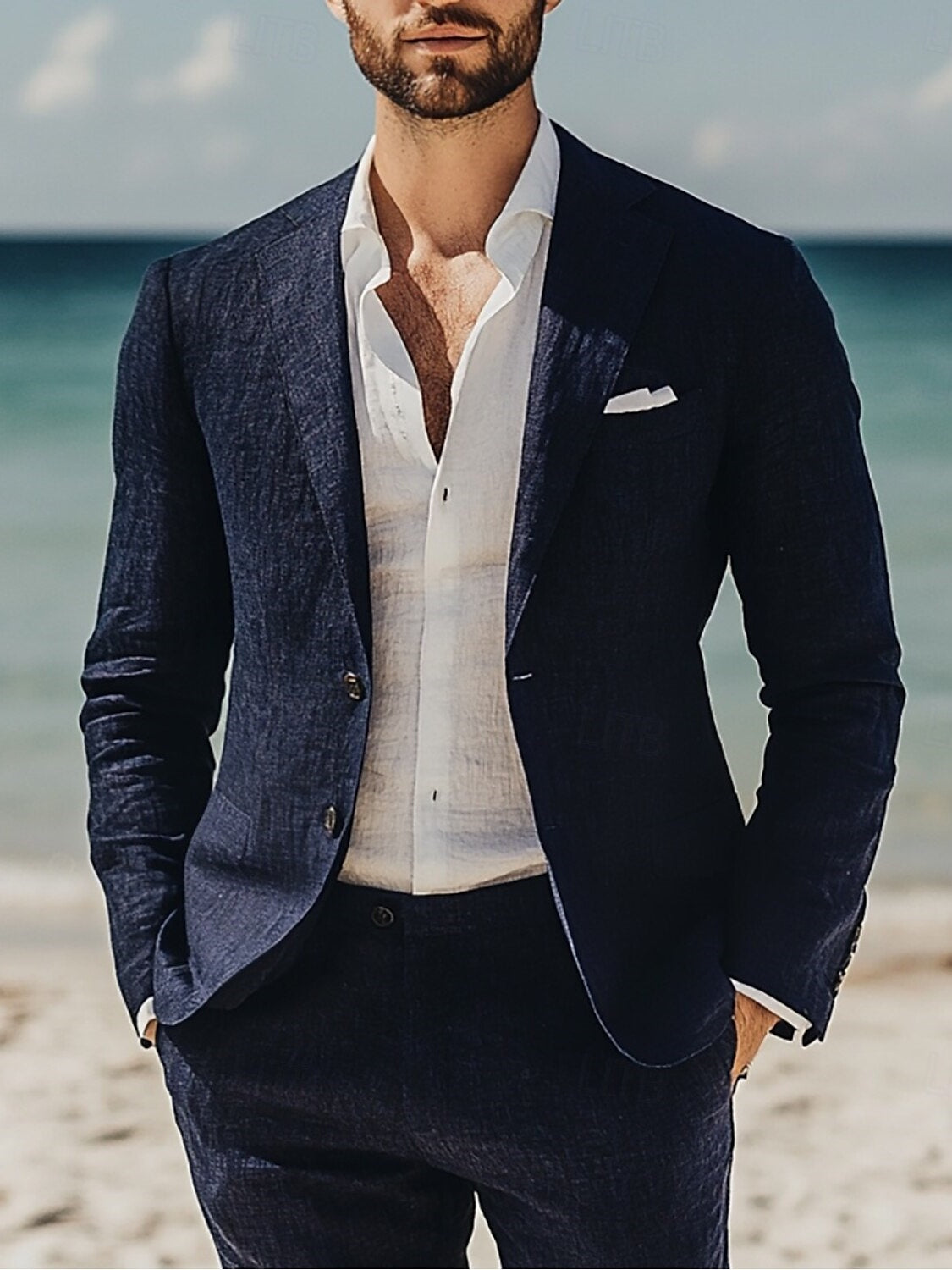 Men's Linen Suit Notch Lapel Casual Formal Wear