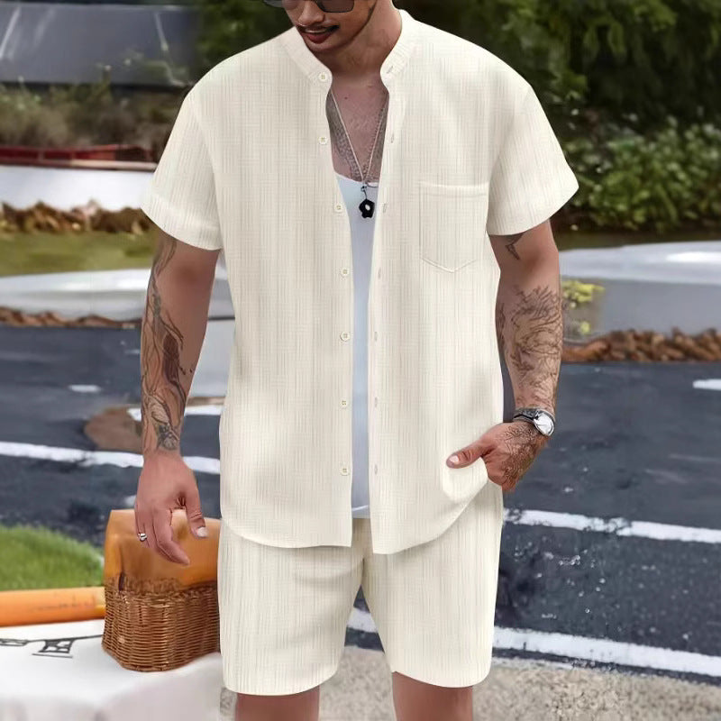 Men's Henley Shirt Shorts Set – Breathable Comfort – Relaxed Fit