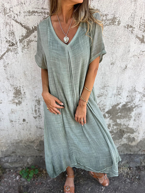 Women's Casual V-Neck Summer Dress | Short Sleeve | Loose Fit